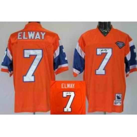 Denver Broncos 7 John Elway Orange Throwback M&N Signed NFL Jerseys